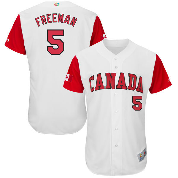 customized Men Canada Baseball #5 Freddie Freeman Majestic White 2017 World Baseball Classic Authentic Jersey